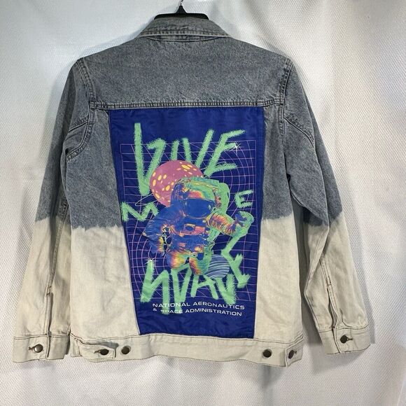 Hyper Space Other - Men Small "Give Me Space" Denim Jean Jacket NASA Space Ombre Nerd Astronaut Y2K